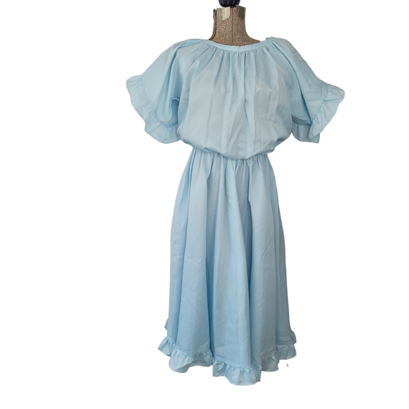 Hand Crafted Dresses & Skirts - Light Blue Women’s Ruffled Midi Dress